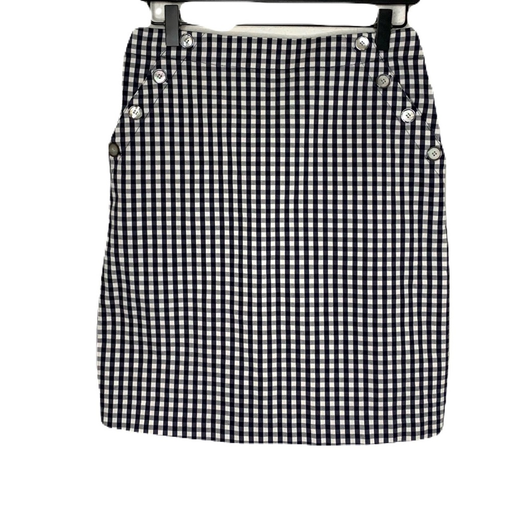 NWOT J. McLaughlin Size 2 Navy White Gingham Checkered Button Detail Mini Skirt